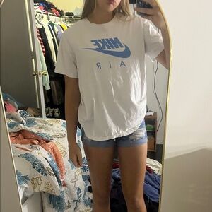 Nike White Tee with Blue Logo